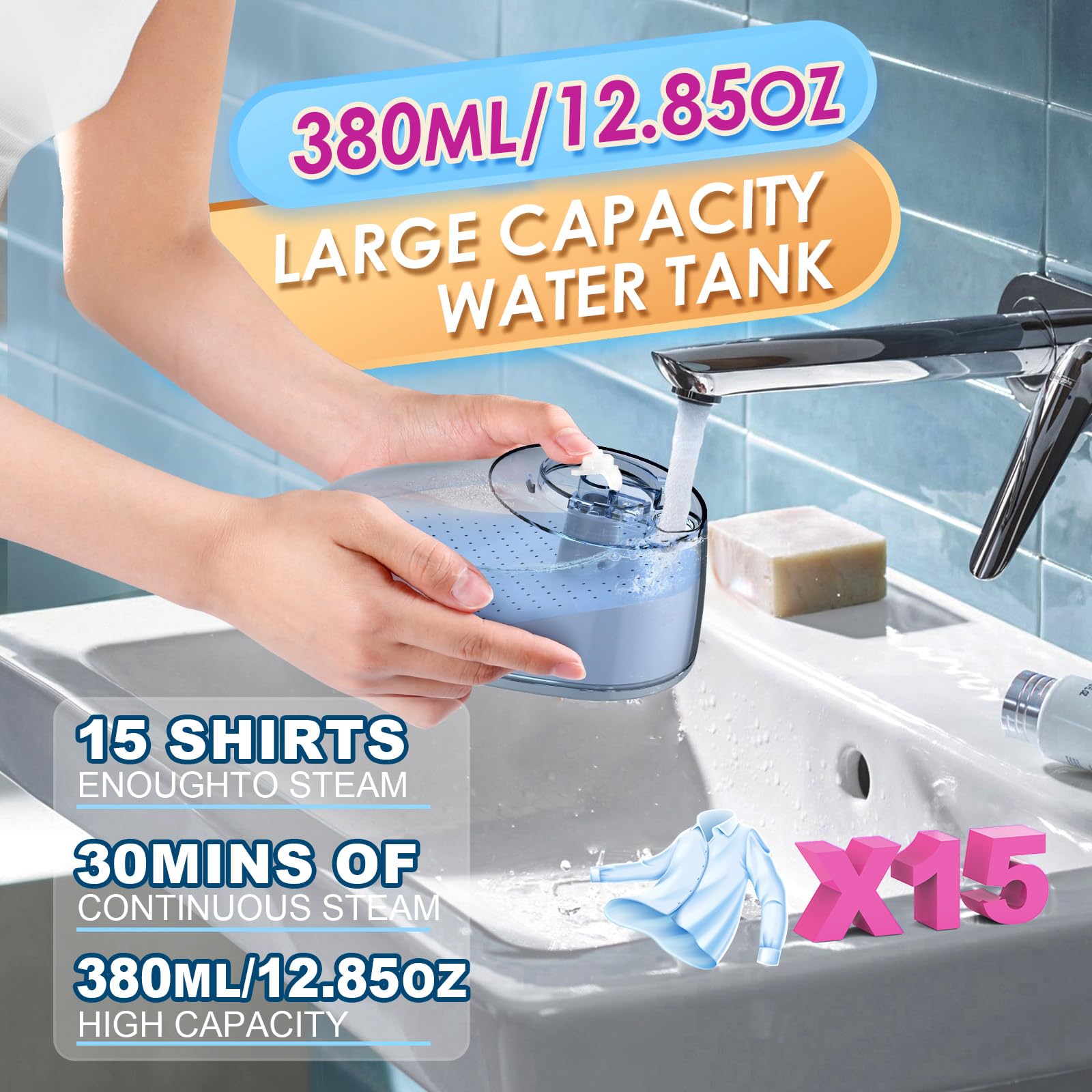 30S Fast Heat-up Remove Wrinkles Steamer for Clothes, 1350W Handheld Clothes Steamers for Home Curtains Clothes, Garment Steamers with 380ML Detachable Water Tank and Heat Insulation Gloves