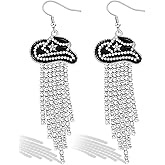 Ronglry Rhinestone Western Hat Earrings Cowgirl Cowboy Earrings for Women Cowboy Chic Outfits for Women Bohemian Rodeo Tassel Drop Dangle Earrings Country Cowgirl Western Jewelry Accessories