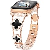 WINGLE Bling Band for Apple Watch Bands Women Series 11 10 SE 3/2/1 40mm 41mm 38mm 42mm 44mm 45mm 46mm Series 9 8 7 6 5 4 3 2 1, Sparkle Diamond Bracelet Cute Lucky 4 Leaf Clover Dressy iWatch Band