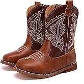 BMCiTYBM Toddler Cowboy Boots Western Cowgirl Boots Boys Girls Mid Calf Square Toe Riding Walking Shoes