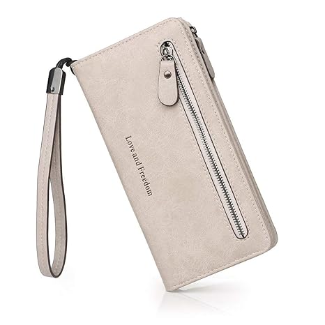 QLTYPRI Damen Lang Geldbörse Ledertasche Große Kapazität Portemonnaie Reißverschluss Frauen Handtasche mit Handschlaufe Karte