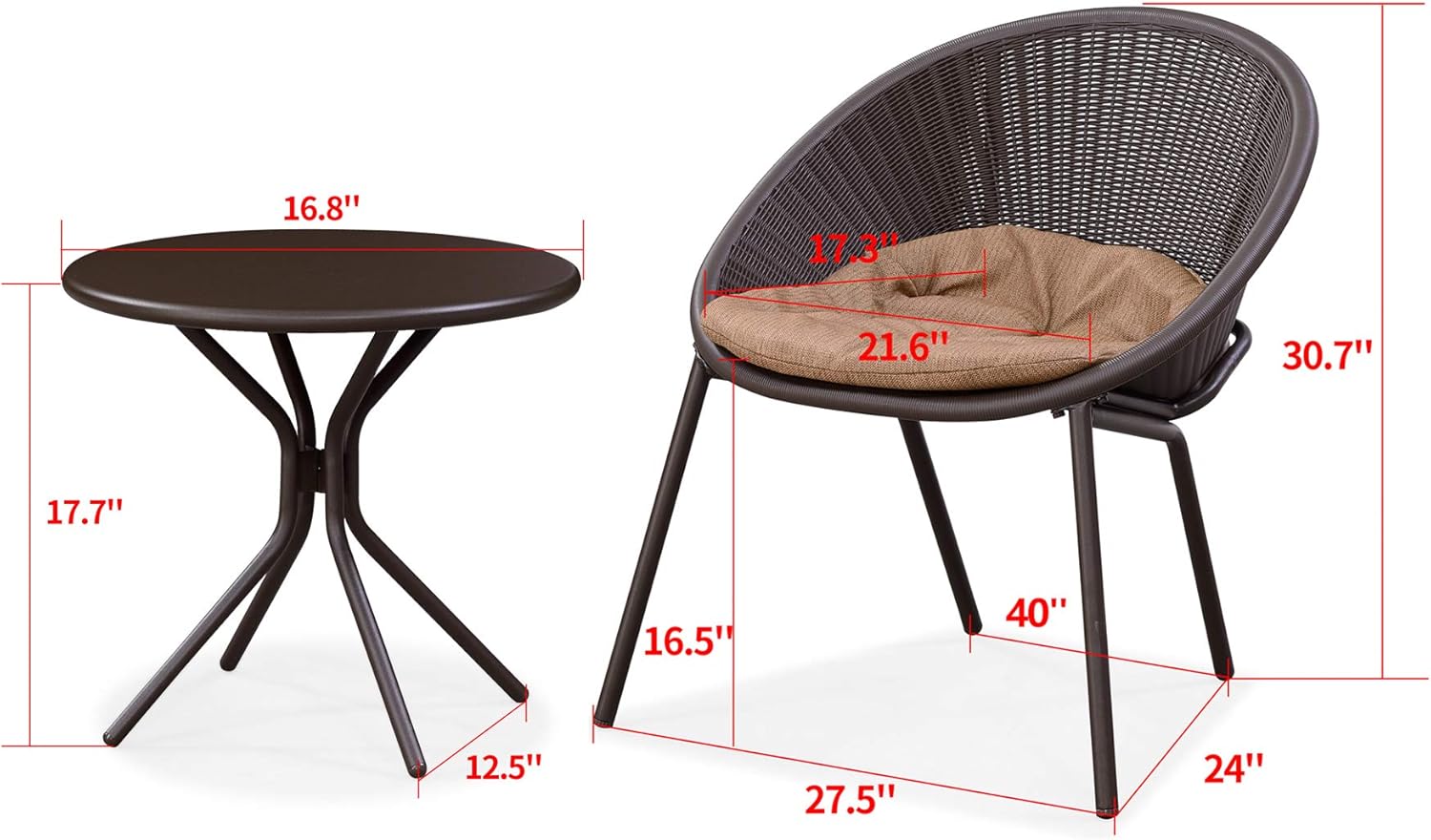 PURPLE LEAF 3 Pieces Patio Bistro Set with Weather Resistant Steel Frame and Circular Table Conversation Set, Cushions Included, Coffee: Garden & Outdoor