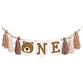 CIEQR Bear Highchair Banner 1st Birthday - Beary First Birthday Decorations High Chair Banner, Bear Theme Party Supplies for Anniversary, Cake Smash, Photo Prop (Tassels)