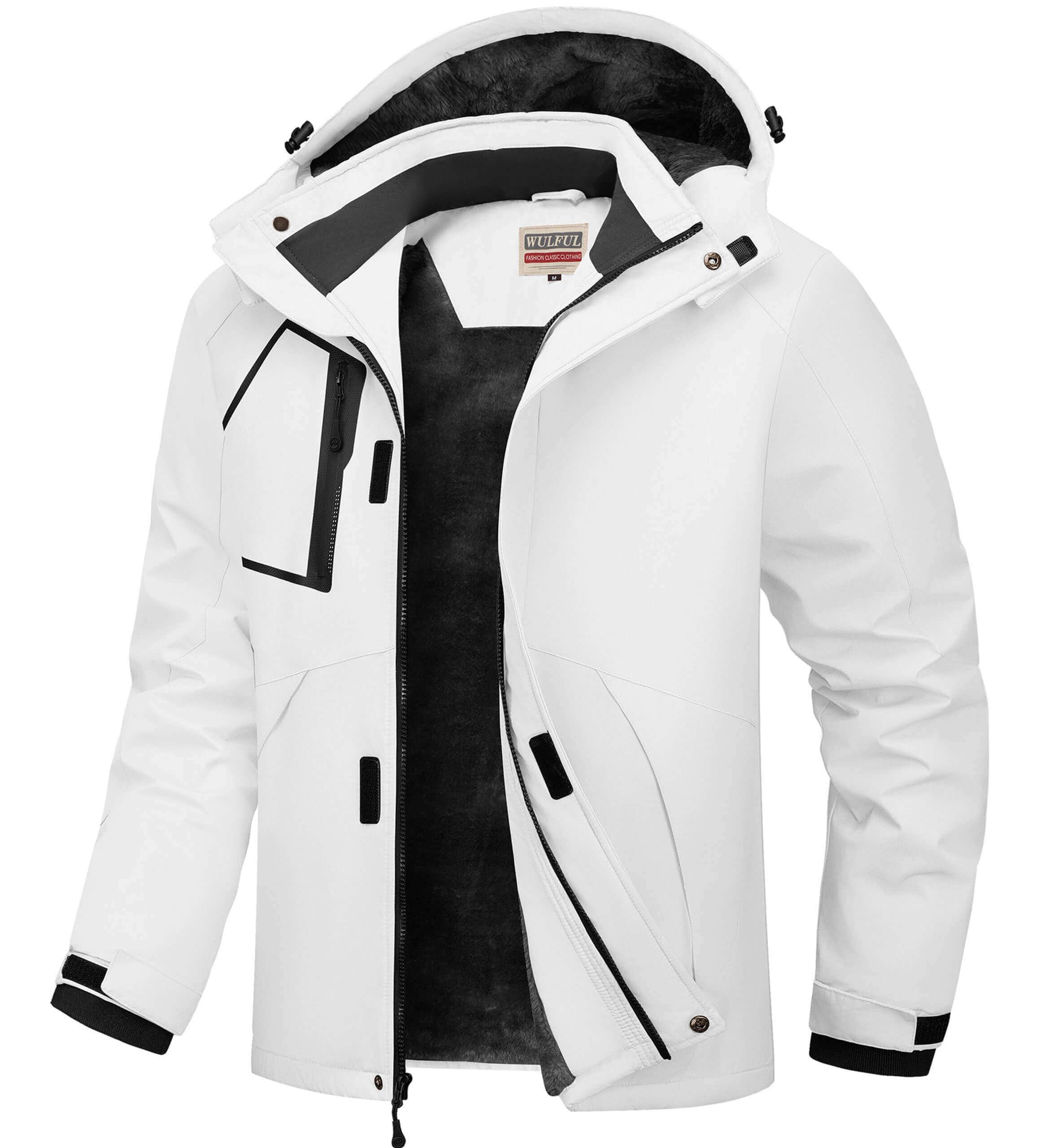 WULFUL Men's Waterproof Ski Jacket Warm Winter Coats Windproof Winter Jackets for Men Fleece Lined Windbreaker with Hood Image