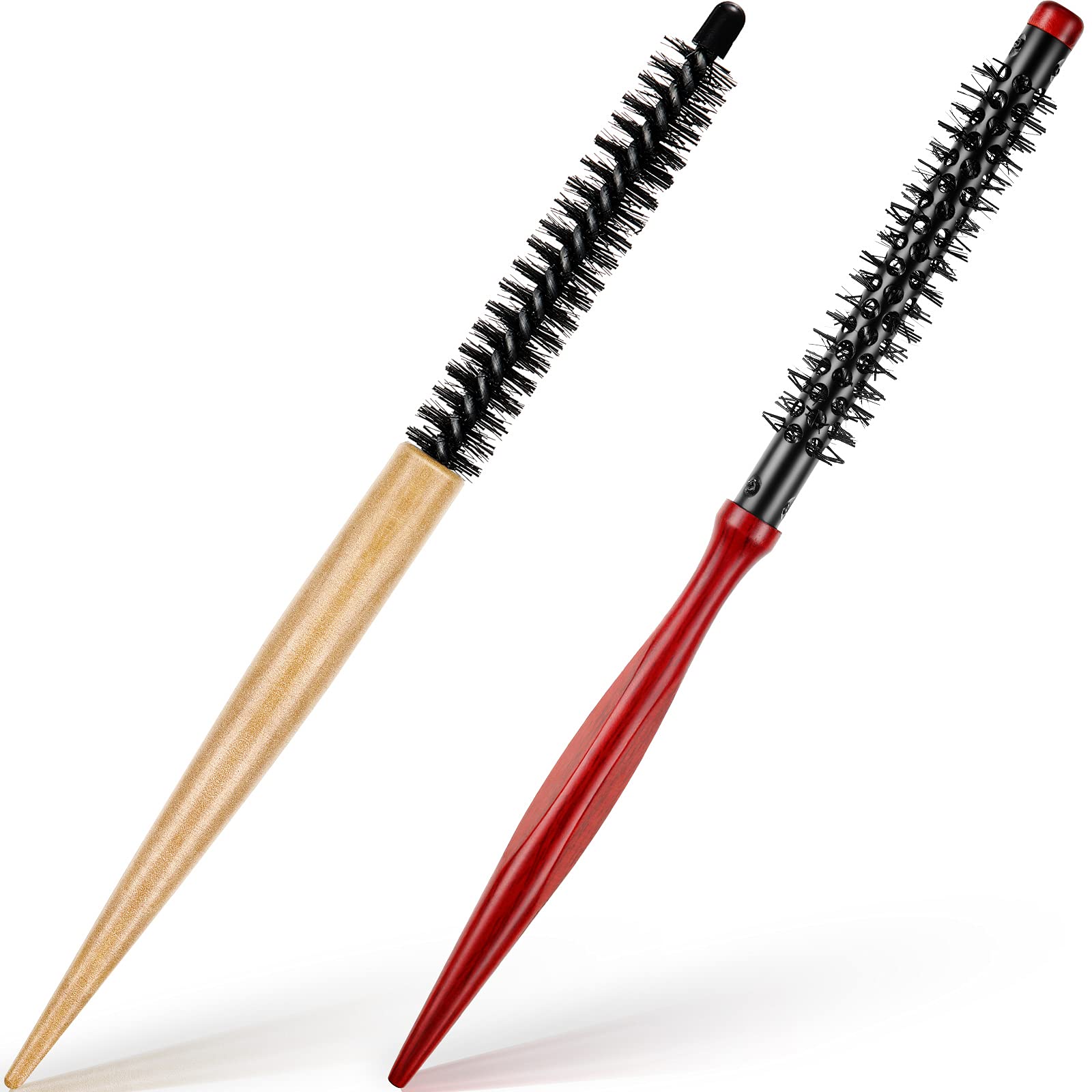 Photo 1 of 2 Pcs Small Round Hair Brush Mini Round Wood Brush Roller Quiff Hair Combs Nylon Bristles es Salon dressing for Blow Drying Curly Styling Bangs Lifting Beard Care, 2 Styles