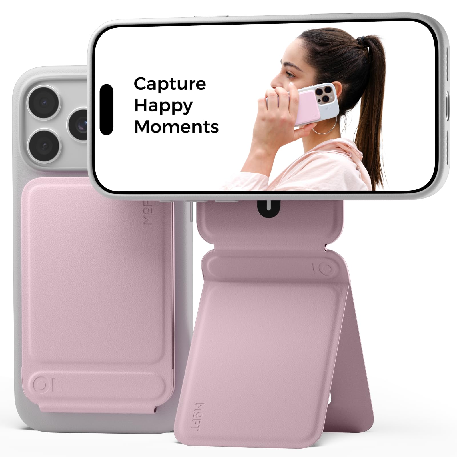 MOFT Phone Tripod Stand Selfie Stick for iPhone, Multi-Angles iPhone Stand, Lightweight & Portable Phone Holder, Strong Magnets, MOVAS Vegan Leather, Travel Essentials, Blush(Without Card Slot) — image 1