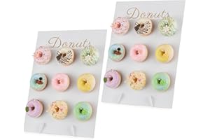 NUPTIO Donut Stand Wall Display: White Donuts Board 2pcs Wood Bagel Holder Reusable Sweet Treat Tower Rustic Doughnut Cake St