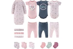 The Peanutshell Baby Layette Gift Set for Girls - 16 Piece New Born Girl Gift Set, Baby Clothes, 0-9 Months - Prairie Floral