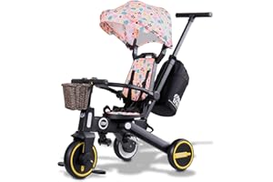 NewtronX Adventure Pro Summer Edition - Foldable Tricycle for Toddlers-Big Canopy, Basket,Travel Backpack and Parent Bag - Toddler Tricycle for Ages 10 Months to 5 Years (Summer Pastel)