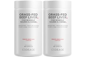 Codeage Grass Fed Beef Liver Supplement - Freeze Dried, Non-Defatted, Desiccated Beef Liver Glandulars Bovine Pills - Liver H