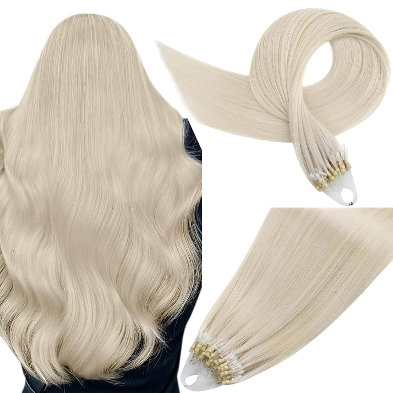 Easyouth Blonde Micro Loop Hair Extensions Real Human Hair 16 Inch Blonde Micro Beads Hair Extensions Human Hair White Blonde Micro Human Hair Extensions Remy 50g/50s
