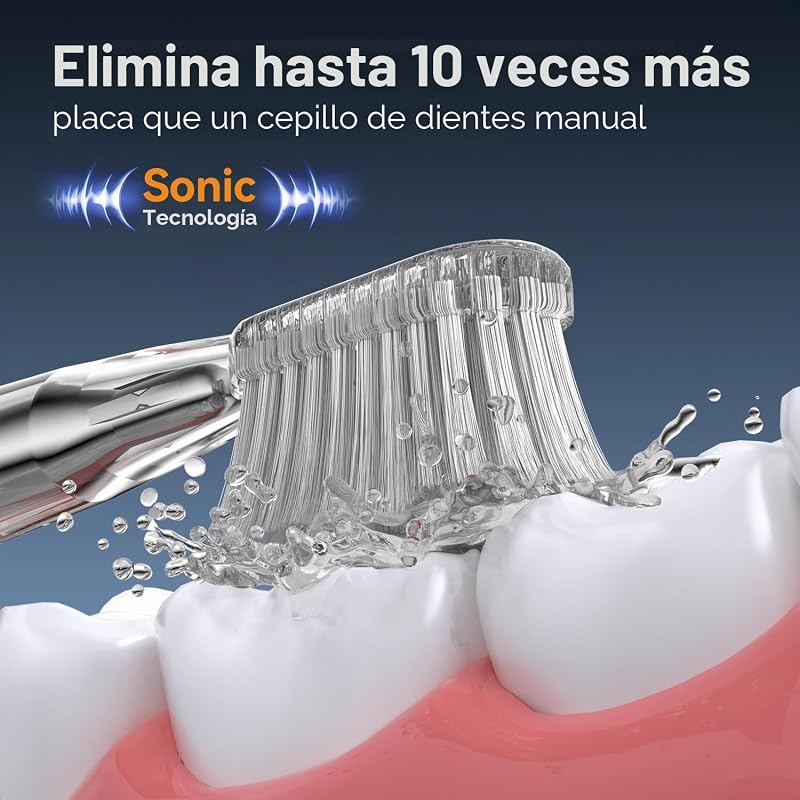 Escova de dentes elétrica Sonic com limpalínguas para adultos, 6 cabeças, 3 modos e 40000 VPM, carregamento rápido 3 horas e 45 dias, aspeto metálico (ouro rosa)