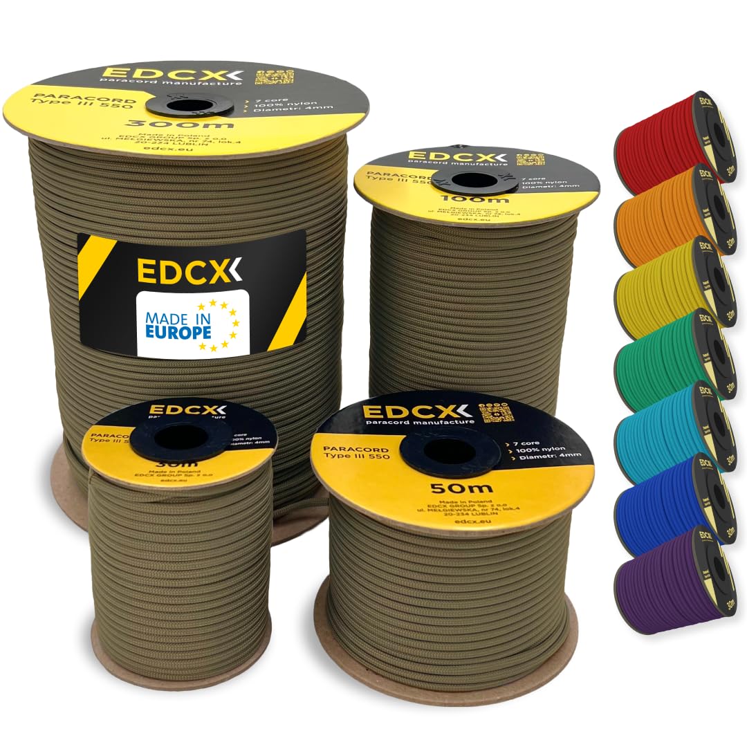 EDCX 4mm Nylon Paracord 550 300m (1000 feet) | Ideal for Camping, Survival, Outdoor, Crafting, DIY | 100% Nylon Rope 4mm | Paracord 550 Type III in Solid Color (Coyote Brown, 300 m)