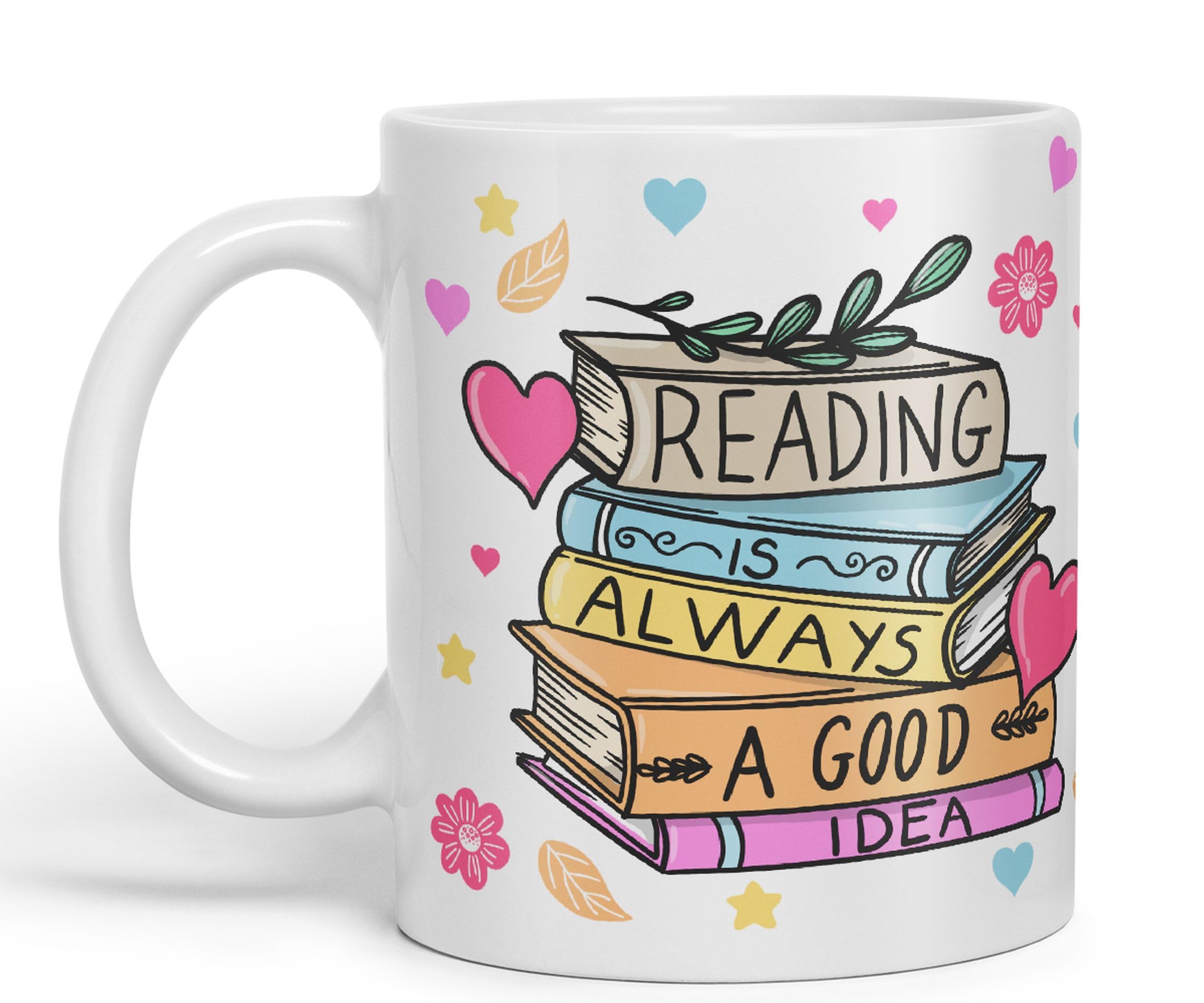 Vixar Reading is Always a Good Idea Book Reader Gift Presents Coloured Ceramic Mug Cup Gift 330ml 11oz Work Office Tea Coffee (White)