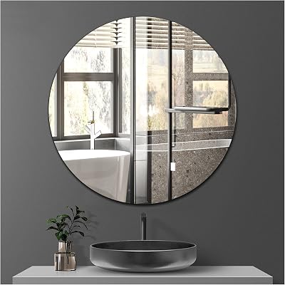 Sqinor Self Adhesive Round Mirror 40cm Frameless Wall Mirror Circle