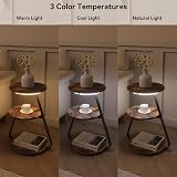 ARTETHYS Side Table Round 3-Tier Shelves with 3 LED Colors Rustic Brown view 4