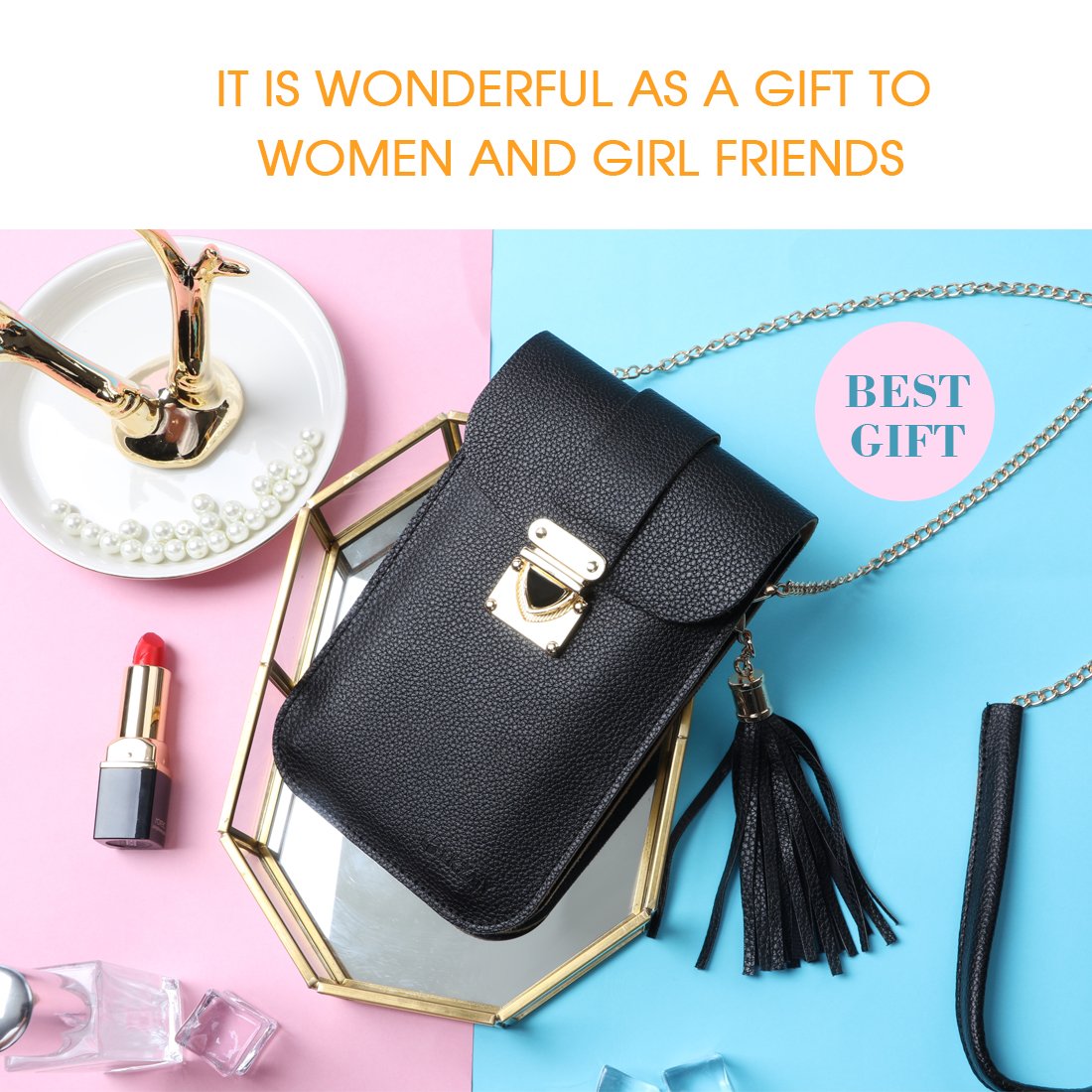 Cell Phone Bag, LKZAIY PU Leather Small Crossbody Bag with Detachable Chain Shoulder Strap Clear Purse Wallet for Women