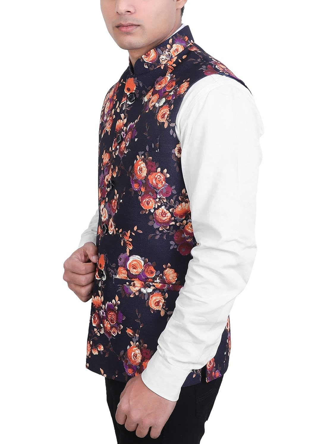 la rainbow casual silk blend printed nehru jacket for men/boys