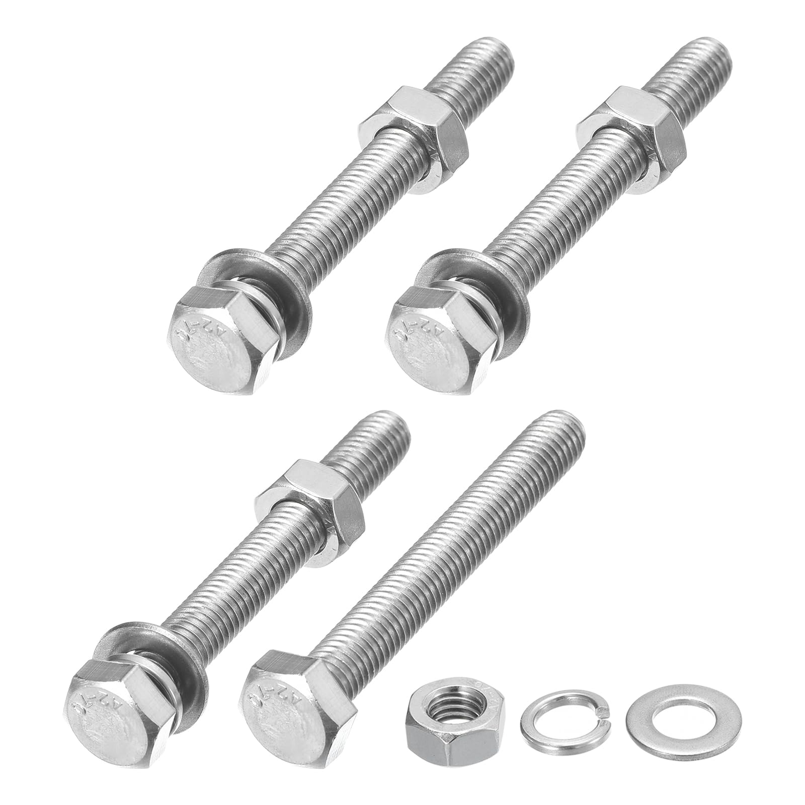 METALLIXITY Hex Head Screws Bolts, Nuts, Flat & Lock Washers Kits (M8-1.25x65mm) 4 Set, Stainless Steel Fully Threaded Machine Screws Bolt Set - for Home Appliance Equipment