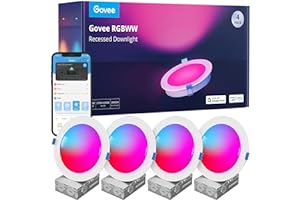 Govee Smart Recessed Lighting 6 Inch, Wi-Fi Bluetooth Direct Connect RGBWW LED Downlight, 65 Scene Mode, Canless Recessed Light Work with Alexa & Google Assistant with Junction Box, 1100 Lumen, 4 Pack