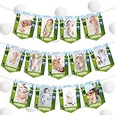 JOYMEMO 13Pcs Golf Photo Banner - 1st Birthday Baby Photo Banner for Newborn To 12 Months, Hole in One Birthday Decorations Boy Girl, Golf First Sports Themed Party Supplies Indoor Outdoor