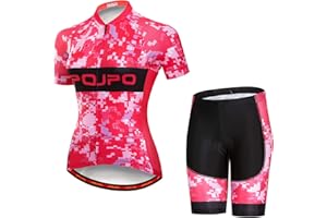 JPOJPO Women Cycling Jersey Set Short Sleeve+5D Padded Bicycle Shorts Quick-Dry Reflective 3-Pockets