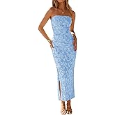 ZESICA Women's 2026 Summer Floral Strapless Maxi Dress Bodycon Tube Side Slit Mesh Wedding Guest Cocktail Party Long Dresses