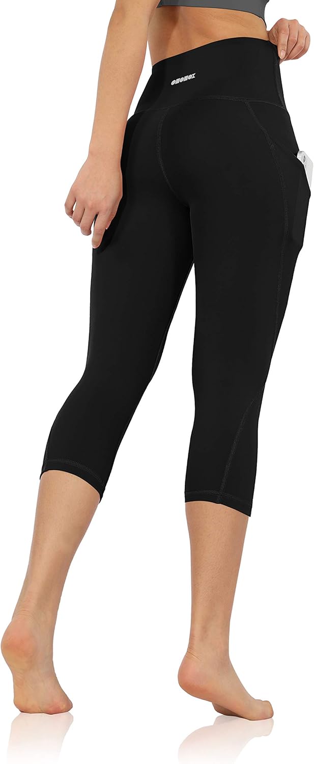 ODODOS Women's High Waist Yoga Capris with Pockets, Workout Sports Running Athletic Capris Leggings with Pocket: Clothing