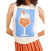 Leyajedol Women Cute Graphic Knit Sweater Vest Sleeveless Ribbed Knit Tank Top Lobster Print Summer Fall Streetwear