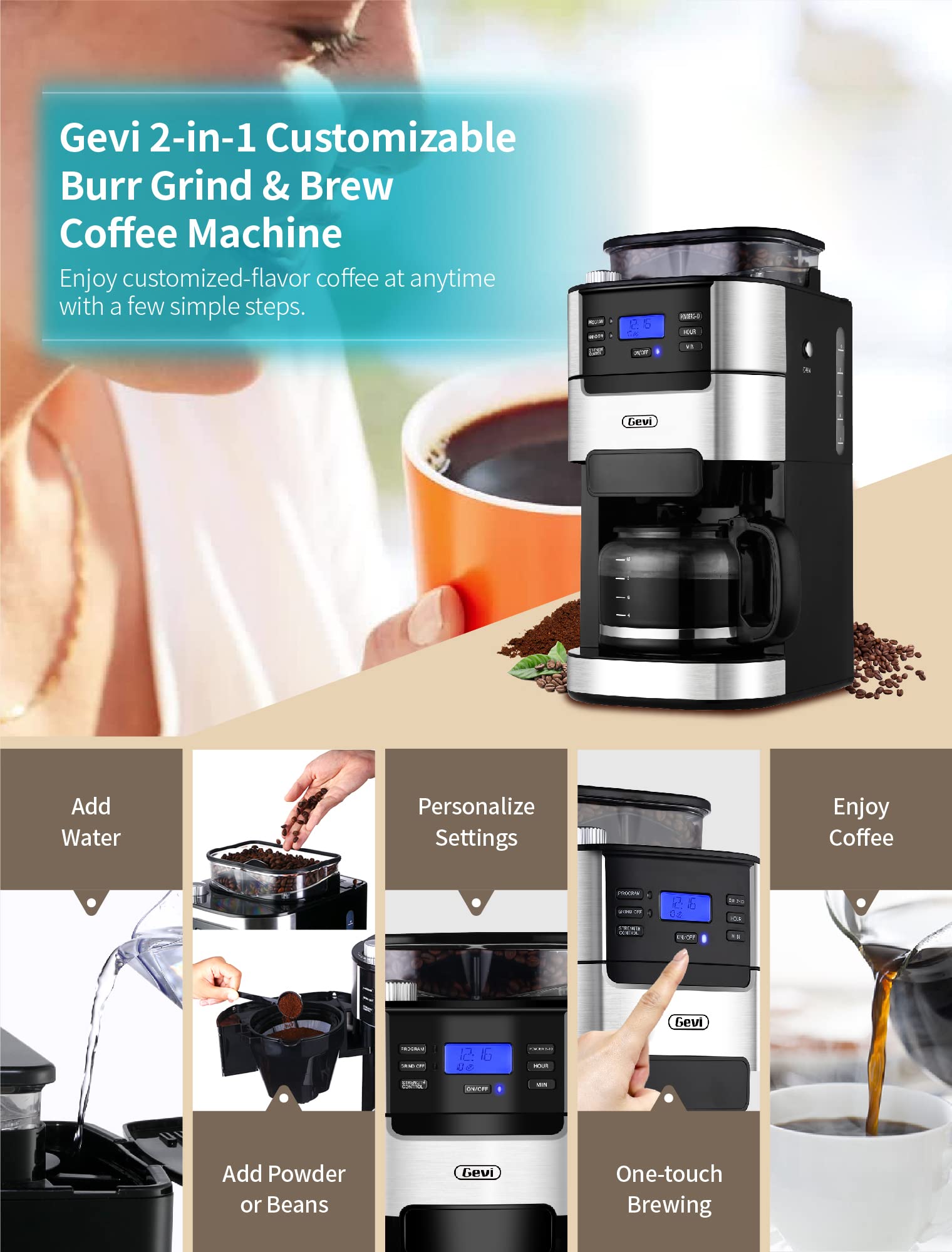 Mua 10-Cup Drip Coffee Maker, Grind and Brew Automatic Machine with ...