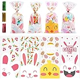 STEFORD Easter Plastic Treat Bags, 120 PCS Clear Cellophane Goodie Bags for Candy Cookie Sweets Gift with Twist Ties, 4 Style Bunny Chick Party Favor Bulk
