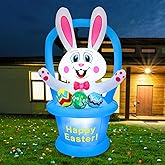 5 Ft Easter Inflatables Easter Decorations, Blow up Easter Decorations Outdoor with LED Lights Basket Light up Outdoor Easter Decor for Holiday Party Indoor Garden Lawn