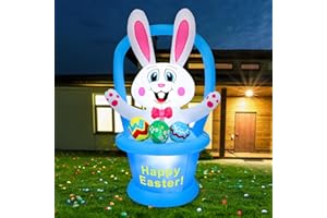 YICHUKE 5 Ft Easter Inflatables Yard Decorations, Blow up Easter Bunny with LED Lights Basket Light up Outdoor Decor for Holiday Party Indoor Outdoor Garden Lawn