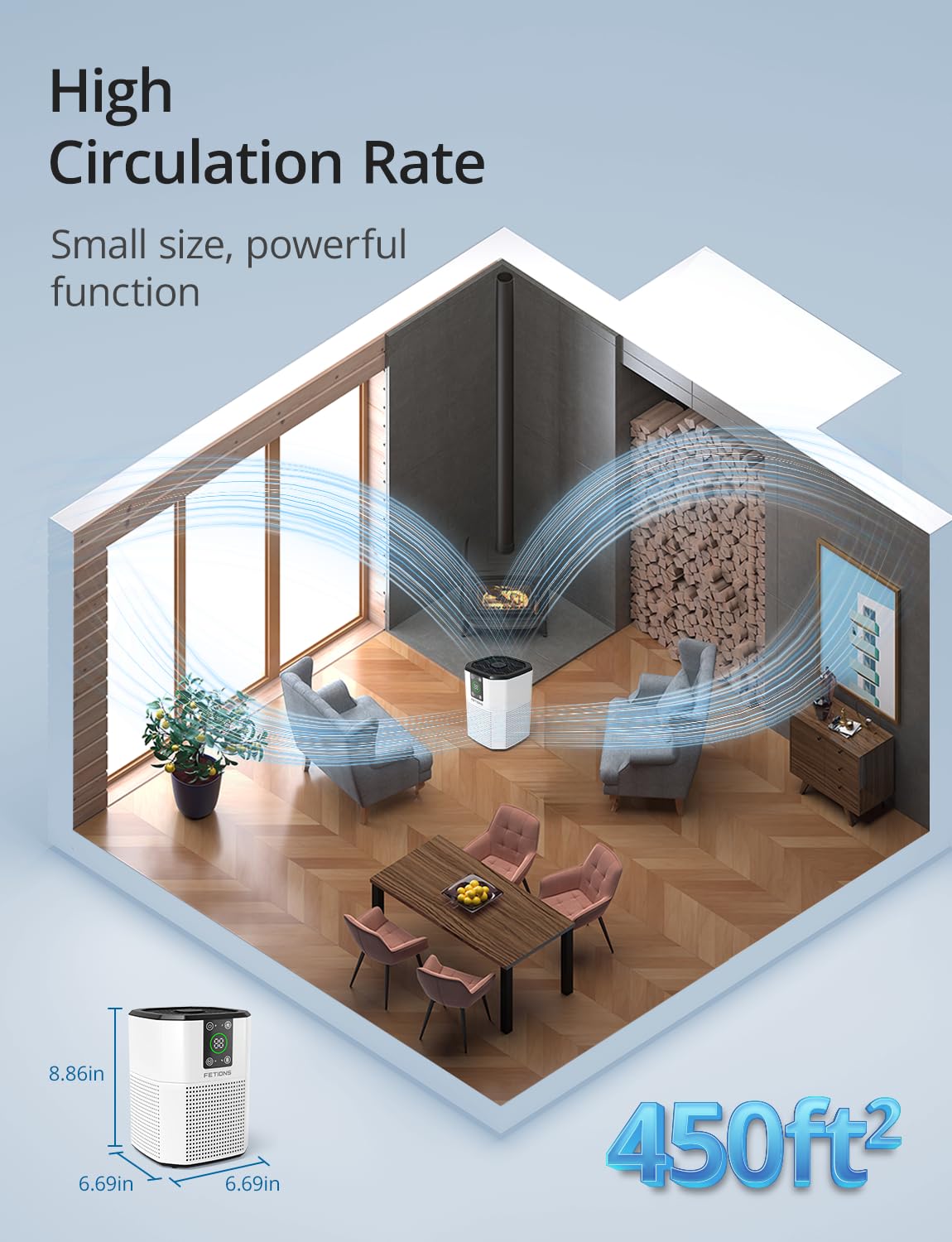 Air Purifier for Home Bedroom Pets, FETIONS Air Cleaner with Ambient light Fragrance Sleep Mode, Compact with H13 HEPA Filter for Dander Smoke Pollen Odor, 9 Timer Settings, 4 Fan Speeds,White,1 Pack