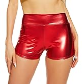 Vinaderhom Women's Metallic Booty Shorts Shiny High Waisted Rave Bottoms for Dance Festival