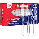 JOLLY CHEF 360 Count Clear Plastic Silverware Heavy Duty-180 Forks, 120 Spoons, 60 Knives, Heat Resistant Plastic Cutlery, Disposable Utensils Set for Parties, Events, Everyday Use