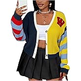 BEAUDRM Women's Plus Size Striped Color Block Cardigan Sweaters Cable Knit Button Up V Neck Long Sleeve Crop Outwear