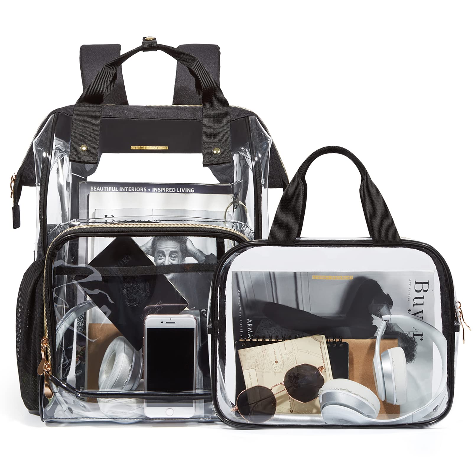 Photo 1 of LIGHT FLIGHT Clear Backpack Heavy Duty Transparent Backpack Set See Through Bookbags Durable Backpacks for College, Security, Black