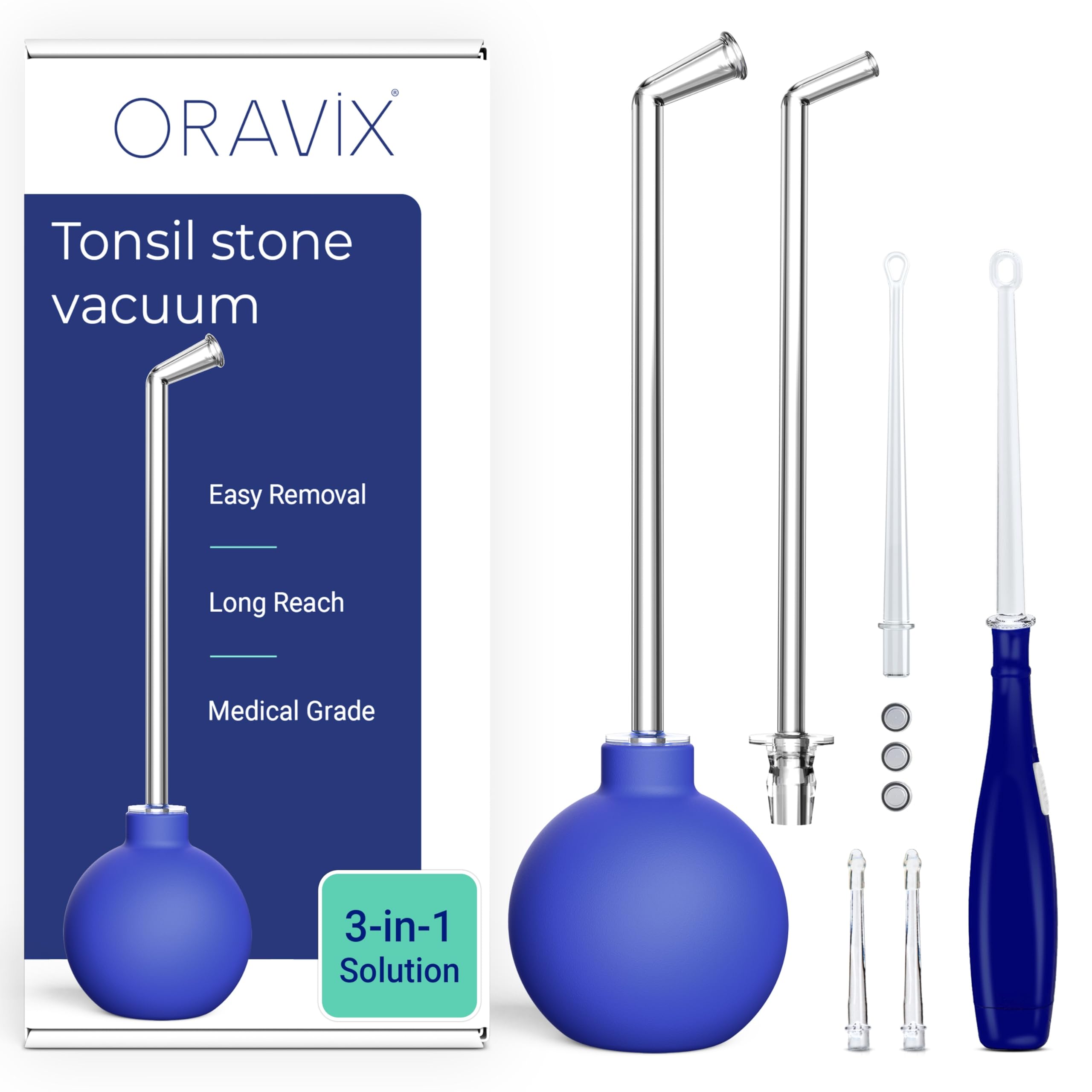 Oravix Tonsil Stone Remover Vacuum, Tonsil Stone Remover for Bad Breath Treatment, Tonsil Stone Suction Tool, Tonsil Stones Remover, Tonsil Stone Remover Vacuum Pump, Tonsil Stone Vacuum - 3 in 1 Kit