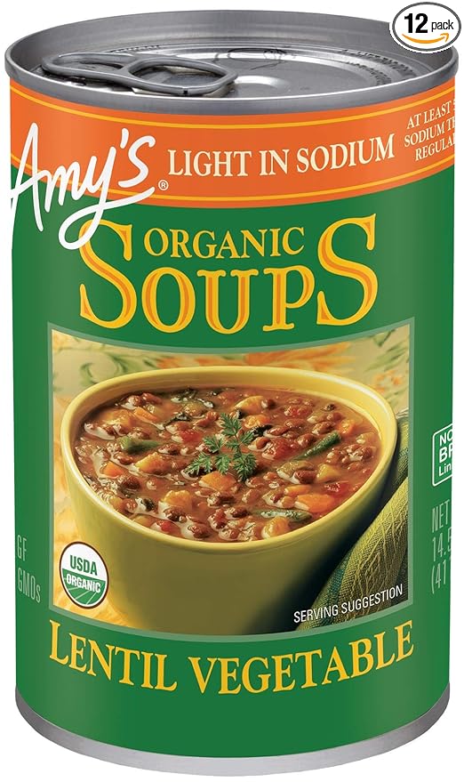 Amazon Com Amy S Organic Lentil Vegetable Soup Light In Sodium 14 5 Oz Pack Of 12 Packaged Vegetable Soups Grocery Gourmet Food