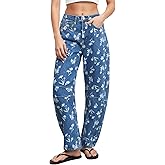Kedera Women Casual Printed Barrel Jeans Wide Leg Denim Jeans 2025 Summer Trendy Baggy Pants Boyfriend Y2K Trousers