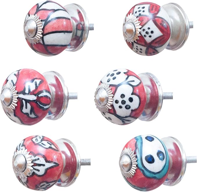 Möbelknopf handbemalt Keramik klein verziert Silber 31mm Shabby-Chic