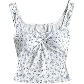 SOLY HUX Women's Floral Print Crop Tank Top Sleeveless Sweetheart Neck Split Side Summer Tops