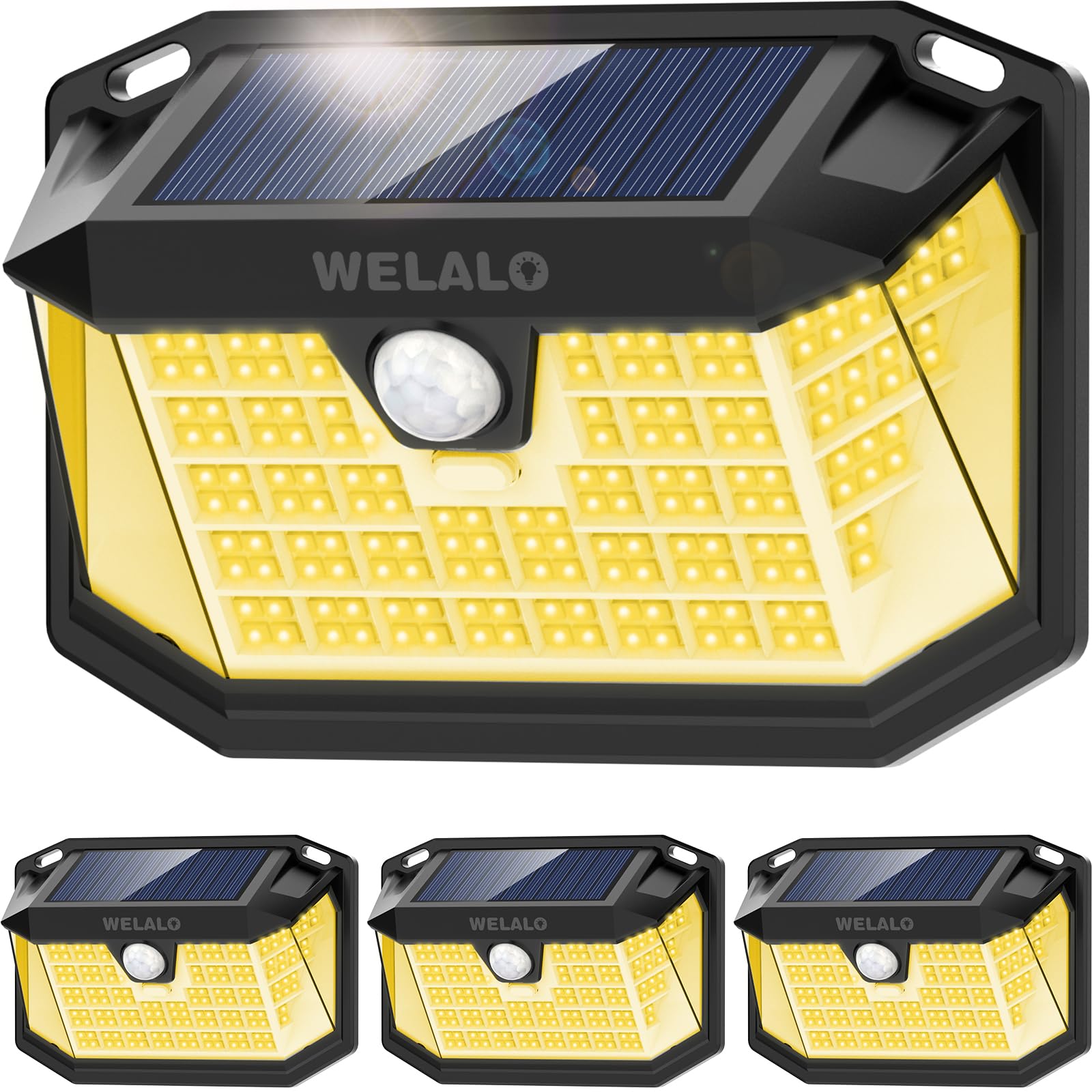 Solar Security Lights, 188 LED Solar Motion Sensor Lights, IP65 Waterproof Solar Lights Outdoor Garden, 3 Modes PIR Solar Powered Wall Lights for Outside Garden Fence Door Yard (4 Pack, Warm White)