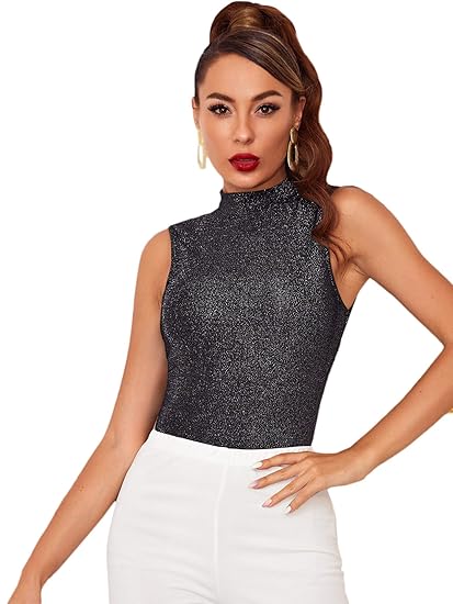 glitter mock neck top