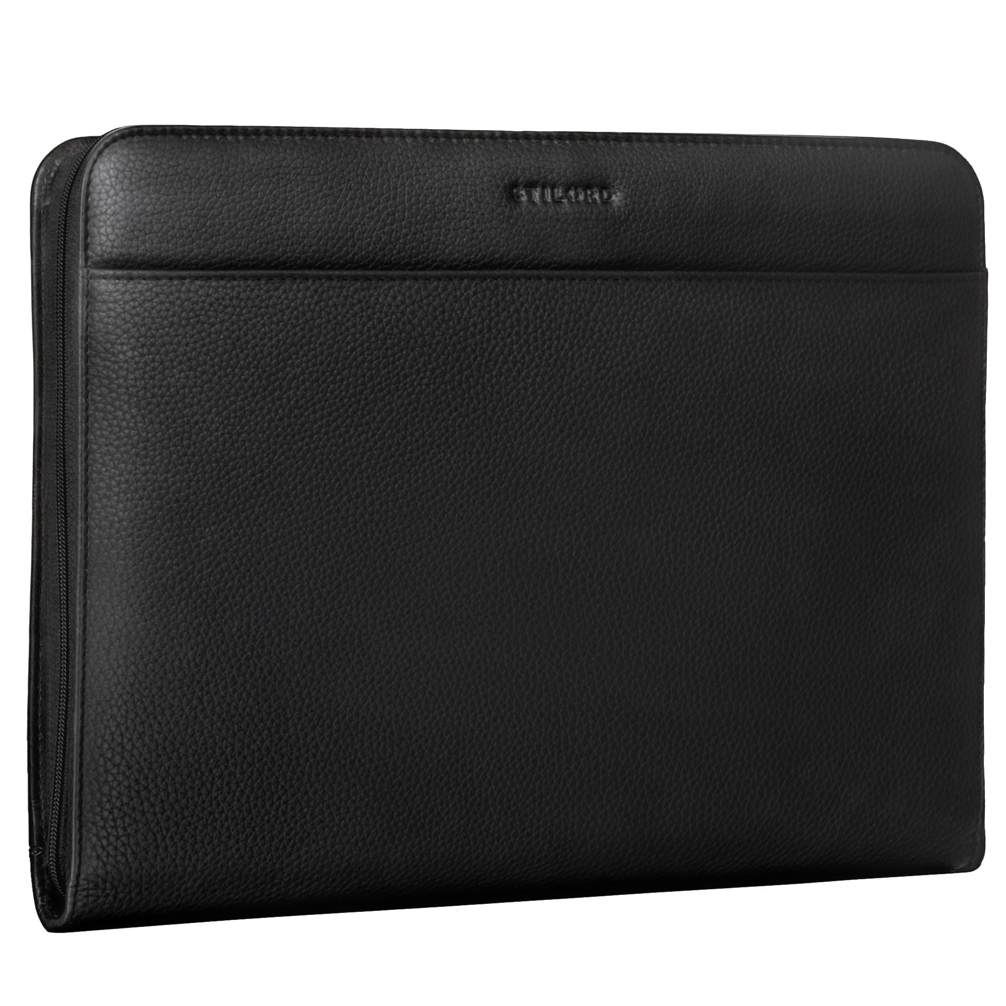 STILORD 'Massimo' Conference Folder Leather Large 13,3 inch Vintage Notebook for MacBook Case Bag Cover Briefcase, Colour:Black