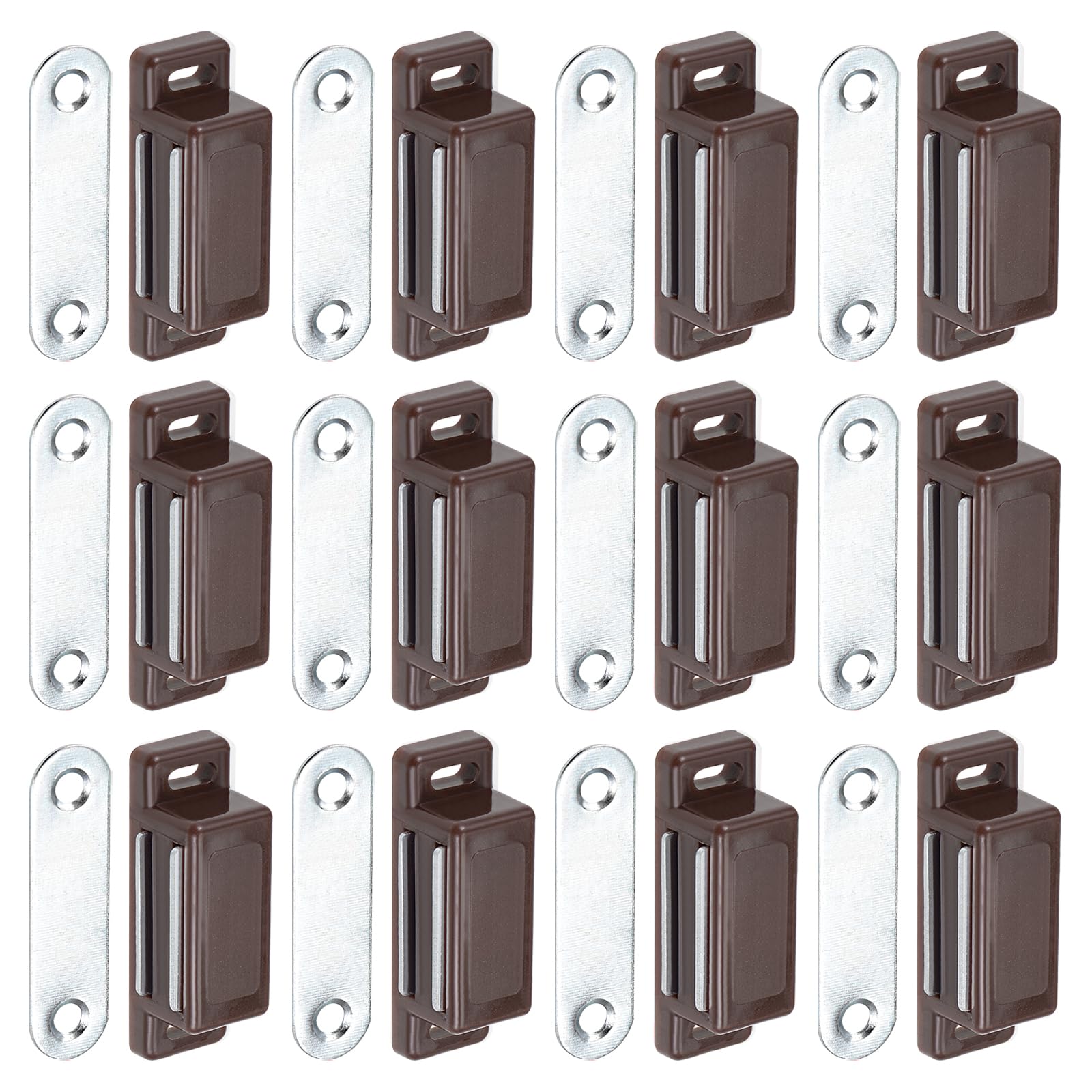 DTGN 45x16mm(LxW) Magnetic Touch Latch - 12 Pack - Good for Kitchen Cupboard Drawer Furniture - Plastic Magnetic Catch Latch Closures - Brown/Silver Tone