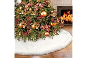 yuboo White Fur Christmas Tree Skirt, 48 inches Fluffy Xmas Tree Rug Skirt for Christmas Tree Decorations&Ornaments
