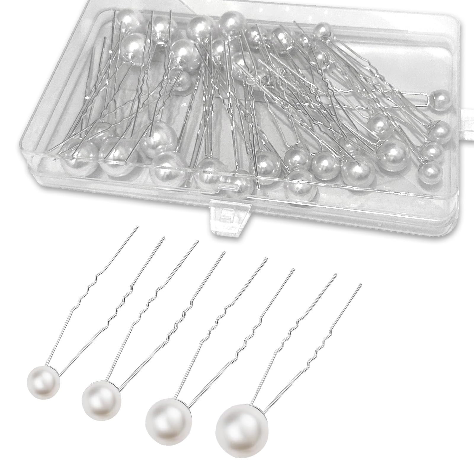 LHOEST 40PCS Pearl Hair Accessories Pins Silver for Girls Women, U-Shaped Bridal Hair Accessories for Wedding, 4 Sizes Pearls hair accessories for Women's Jewellery