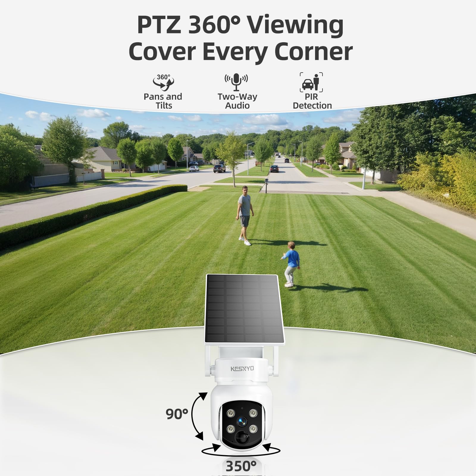 Solar Security Cameras Wireless Outdoor, 4MP Solar Powered, 4 Cam kit, Color Night Vision, 360° PTZ, 500G HDD Local Recording, No Monthly Fees